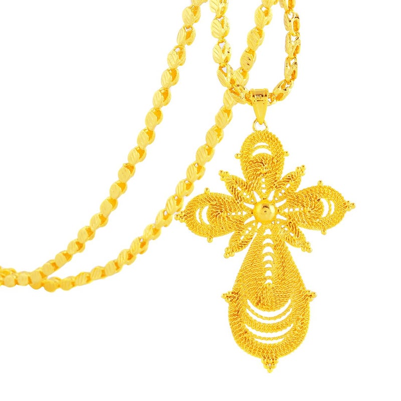 Ethlyn 18K Gold Plated Ethiopian Cross Pendant with Ethiopian Handmade Chain Eritrea Items - Image 1